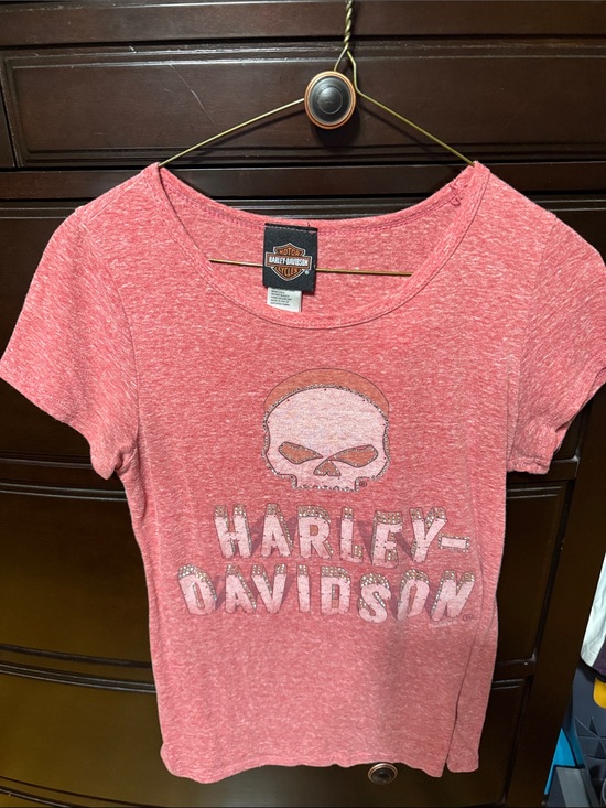 Harley-Davidson Tops - Harley-Davidson Heather Pink Skull Logo Tee